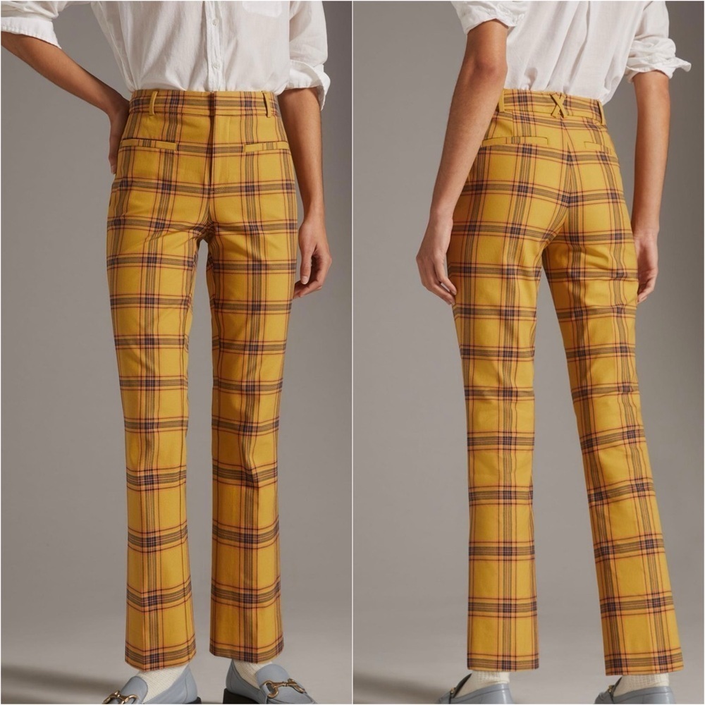 Anthropologie The Essential Slim Kick Flare Pants in Yellow Motif Sz 4 Sz Small